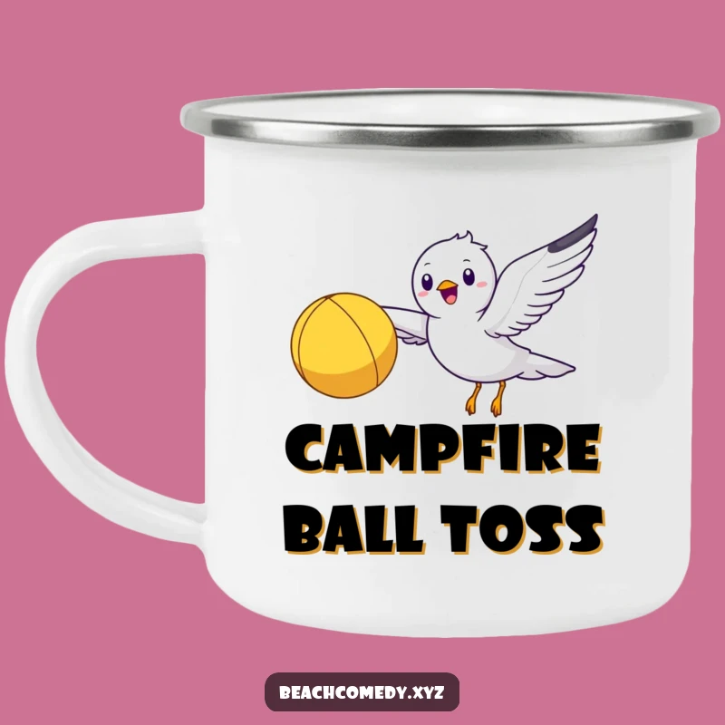 Funny Seagull Camping Mug: Happy Beach Ball Enamel Cup, Ideal Funny Gift