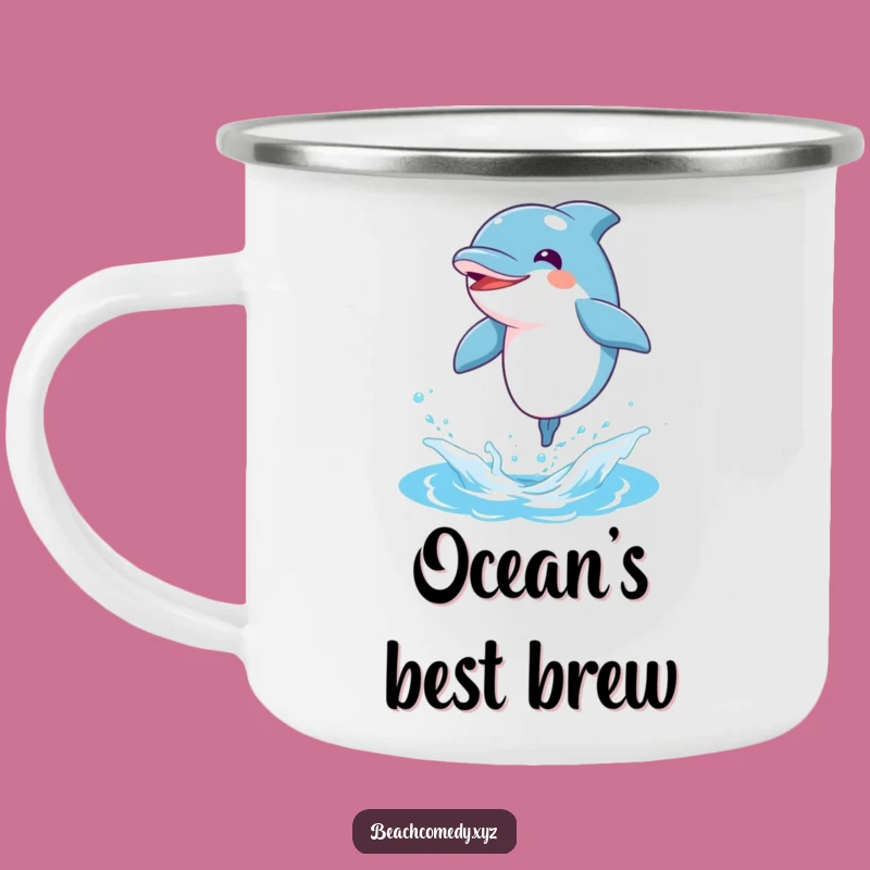 Funny Dolphin Camping Mug: Joyful Leaping Enamel Cup, Ideal Funny Gift