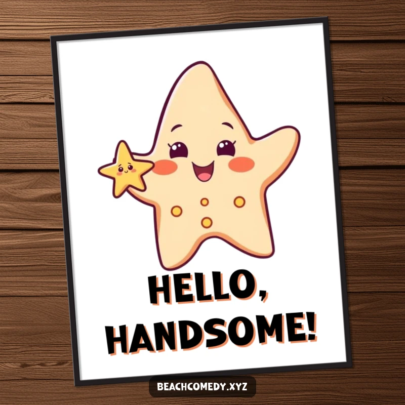 Funny, smiling starfish character waving a tiny arm, presented as high-resolution digital art for a welcoming feel.