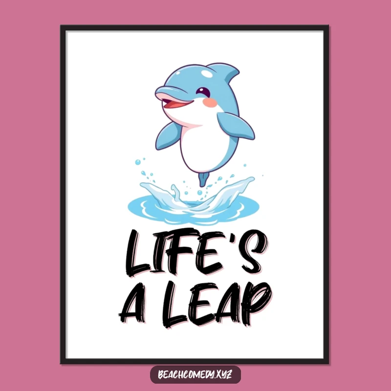 Funny Dolphin Digital Art: Joyful Leaping Print, Perfect Funny Gift Decor