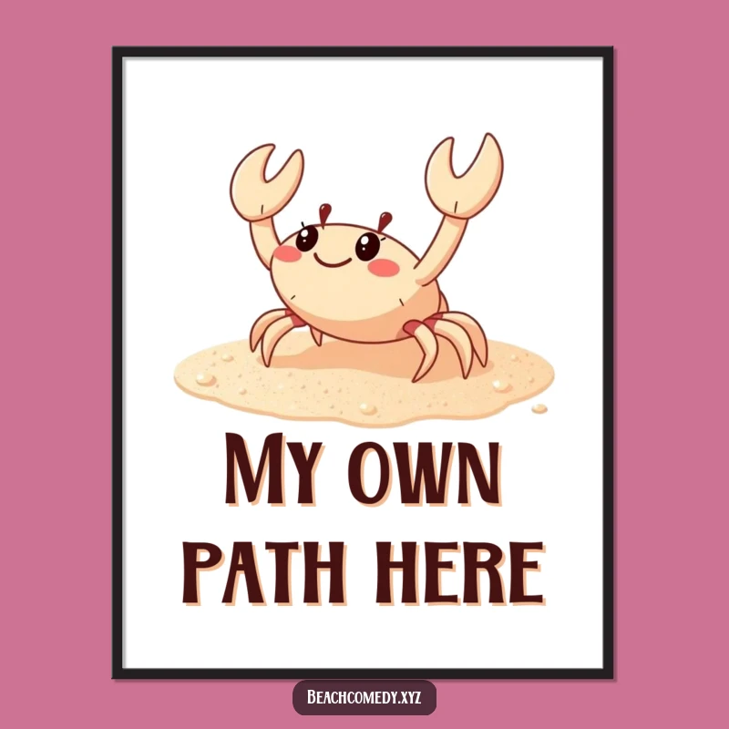Funny Crab Digital Art: Sideways Scuttler Beach Scene Printable Funny Gift