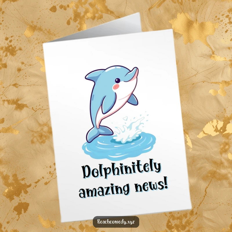 Playful Free Printable Congratulations Card: A dolphin joyfully leaps from a shimmering ocean, celebrating a fantastic achievement.