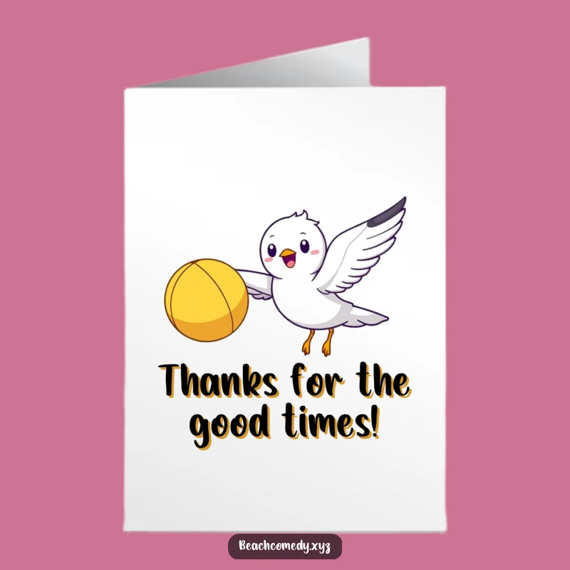 Free Printable Seagull Thank You Card: Funny Beach Ball for a Grateful Downloadable Gift