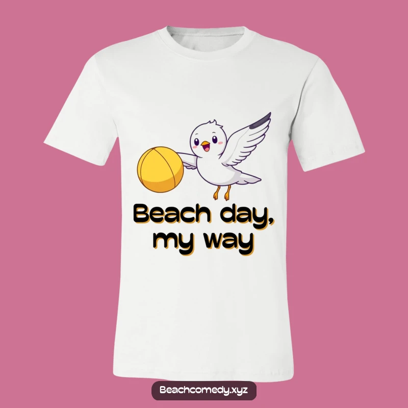 Funny Seagull Beach Ball T-Shirt: Happy Flyer Tee, Ideal Funny Gift